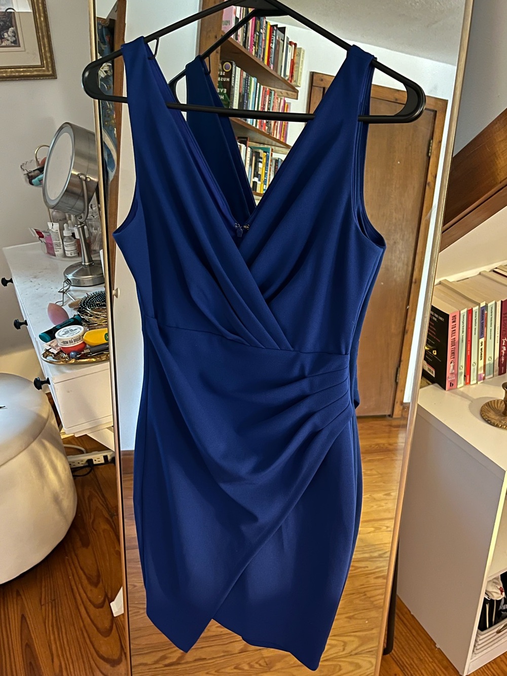 GUESS Royal Blue Faux-Wrap Midi Dress
